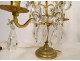 Pair of girandoles 2 lights gilded bronze cut crystal tassels flowers nineteenth