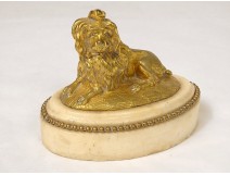 Small gilded bronze sculpture poodle dog white marble Louis XVI XVIIIth