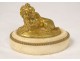 Small gilded bronze sculpture poodle dog white marble Louis XVI XVIIIth