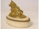 Small gilded bronze sculpture poodle dog white marble Louis XVI XVIIIth