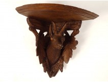 Small carved wood wall console Black Forest chamois foliage nineteenth