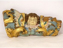 Element decoration altarpiece carved gilded polychrome head angel XVIIth