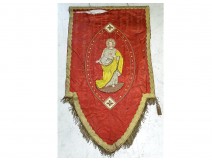 Processional banner Christ Virgin Mary embroidery thread gold silver XIXth