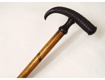 Old carved wood cane chamoix horn Interlaken Switzerland Alps nineteenth