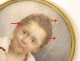 Miniature round portrait young child boy signed nineteenth brass frame