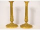 Pair of gilt bronze Empire candlesticks palm leaves foliage torches nineteenth