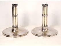Pair of financial candlesticks in solid silver Swiss goldsmith Bossard 1541gr XIXth