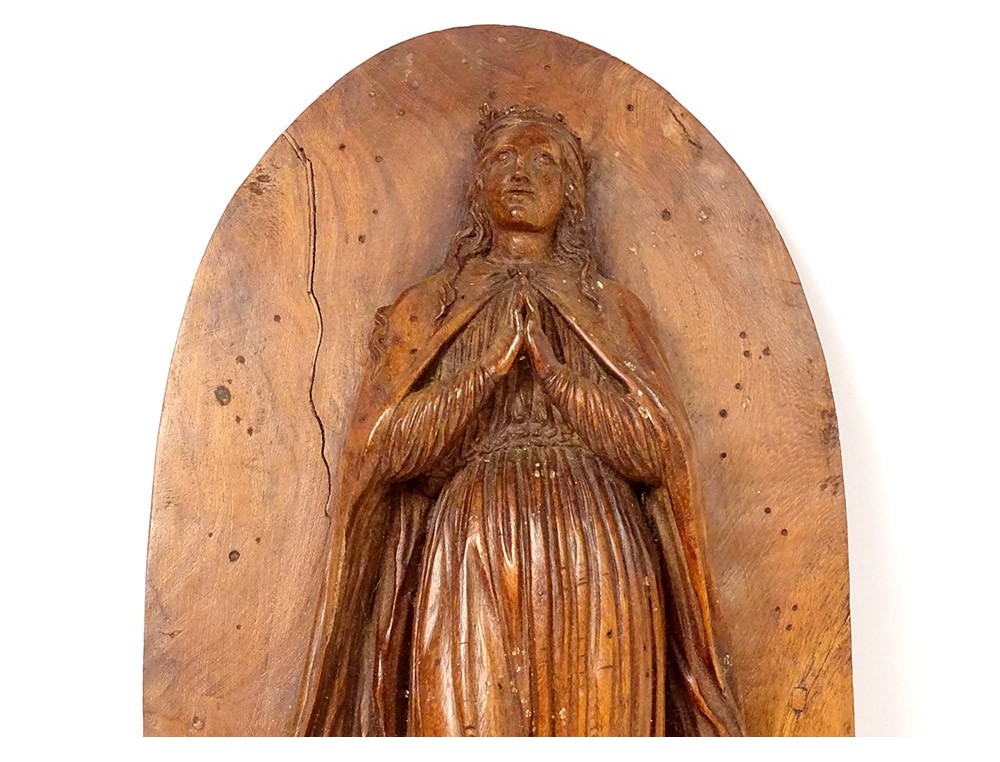 Bénitier De L'Apparition En Bois Et Métal - Représentation De La Vierge à Lourdes - Pour Entrée Ou Espace Prière