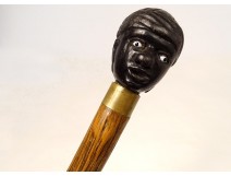 Old cane blackened wood knob carved black man head nineteenth century