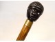 Old cane blackened wood knob carved black man head nineteenth century