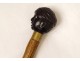 Old cane blackened wood knob carved black man head nineteenth century