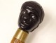 Old cane blackened wood knob carved black man head nineteenth century