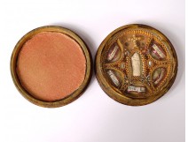 Round reliquary paperolle Saints Virgin Cross Agnus Dei 19th century wood case