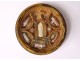 Round reliquary paperolle Saints Virgin Cross Agnus Dei 19th century wood case