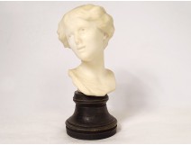 Carrara white marble sculpture bust young woman Art Nouveau XIXth century