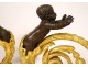 Pair andirons Louis XVI gilt bronze cherubs Children Arabesques XVIIIth