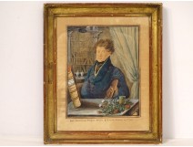 Watercolor portrait herbalist G. du Perier de Larsan 1820 XIXth century