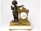 Large bronze pendulum cherub bird rams Denière Paris Napoleon III 19th