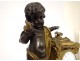 Large bronze pendulum cherub bird rams Denière Paris Napoleon III 19th