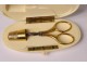 Sewing kit scissors dice 18K solid gold eagle head ivory case nineteenth