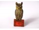 Small polychrome Vienna bronze sculpture owl 19th century book