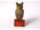 Small polychrome Vienna bronze sculpture owl 19th century book