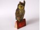 Small polychrome Vienna bronze sculpture owl 19th century book