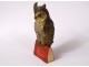 Small polychrome Vienna bronze sculpture owl 19th century book