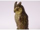 Small polychrome Vienna bronze sculpture owl 19th century book