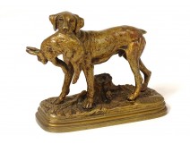 Bronze sculpture Alfred Dubucand dog hunting animal hare nineteenth century
