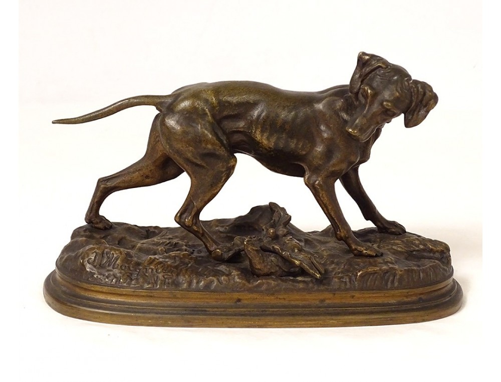 Bronze sculpture Jules Moigniez dog hunting pheasant animal