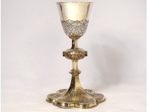 Chalice sterling silver vermail enamels Minerva cross foliage 453gr nineteenth