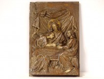 Carved panel bas-relief Jesus Christ pilgrims disciples Emmaüs XIXth