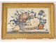 Watercolor still life basket bouquet flowers butterfly golden frame nineteenth