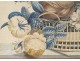 Watercolor still life basket bouquet flowers butterfly golden frame nineteenth