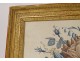 Watercolor still life basket bouquet flowers butterfly golden frame nineteenth