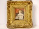 Miniature painting portrait woman dog golden frame Napoleon III nineteenth