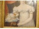 Miniature painting portrait woman dog golden frame Napoleon III nineteenth