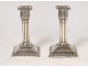 Pair of small English sterling silver candlesticks London 19th century columns