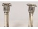 Pair of small English sterling silver candlesticks London 19th century columns