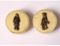 Pair of Japanese buttons Shakudo geisha characters Japan Meiji late nineteenth