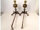 Pair of andirons called Aux Marmousets brass busts women XVIIth century