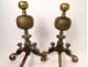 Pair of andirons called Aux Marmousets brass busts women XVIIth century