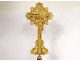 Large gilded bronze altar cross Christ crucifix foliage early twentieth