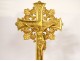 Large gilded bronze altar cross Christ crucifix foliage early twentieth