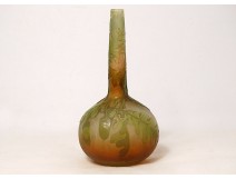 Glass paste soliflore vase Emile Gallé oak leaves acorns Art Nouveau 19th