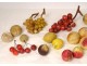 Set of 21 polychrome Carrara marble fruits, grapes, peaches, cherries, XIXth