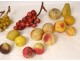 Set of 21 polychrome Carrara marble fruits, grapes, peaches, cherries, XIXth