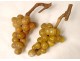 Set of 21 polychrome Carrara marble fruits, grapes, peaches, cherries, XIXth