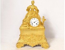 Romantic pendulum gilded bronze young elegant woman reading clock nineteenth